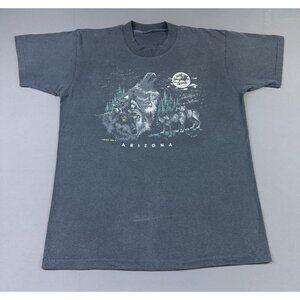 Rare Vintage 90s Arizona Wolf Moon Nature Single Stitch Black Shirt Sun Fade Tee